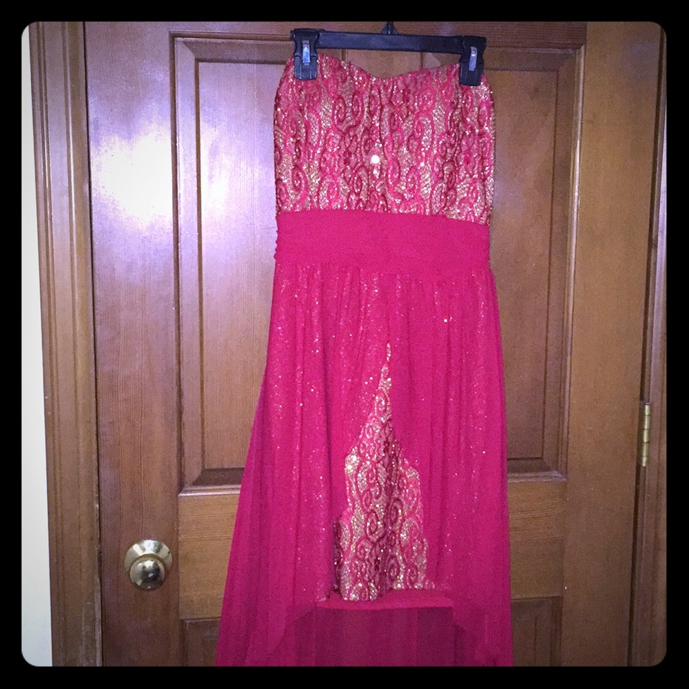High-low strapless dress
